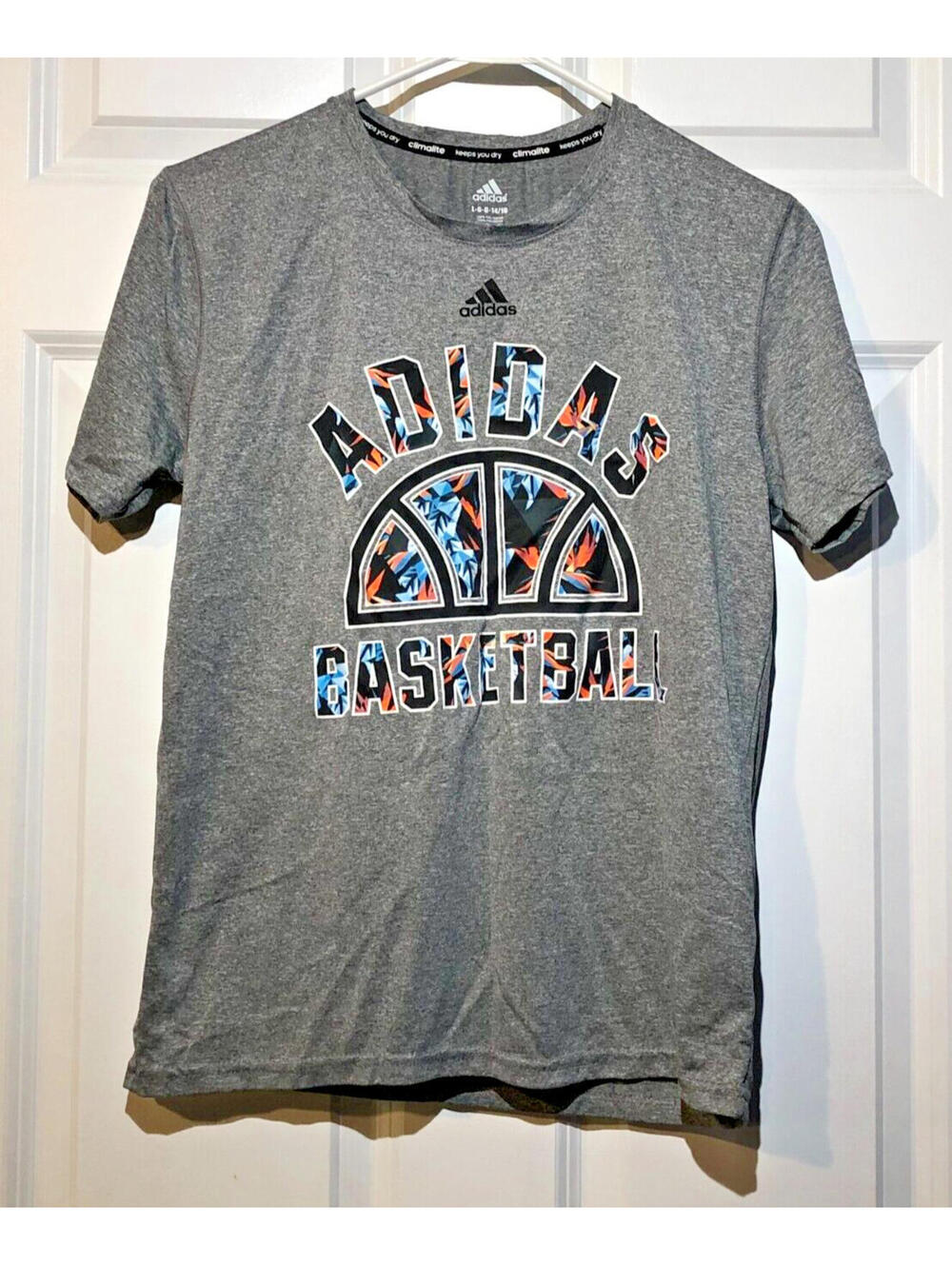 Adidas Youth Basketball T Shirt Boys Large 14 16 Gray Sports Tee